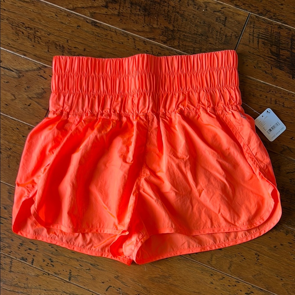 Free People Movement Vibrant Orange Athletic Shorts with Elastic Waistband